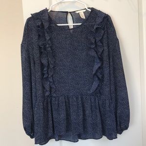 H&M Blue and White Long Sleeve Blouse Size 8